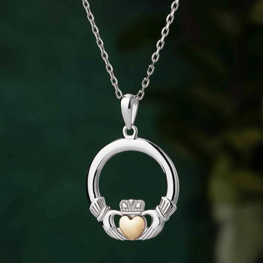 10k Gold Heart Sterling Silver Claddagh Pendant